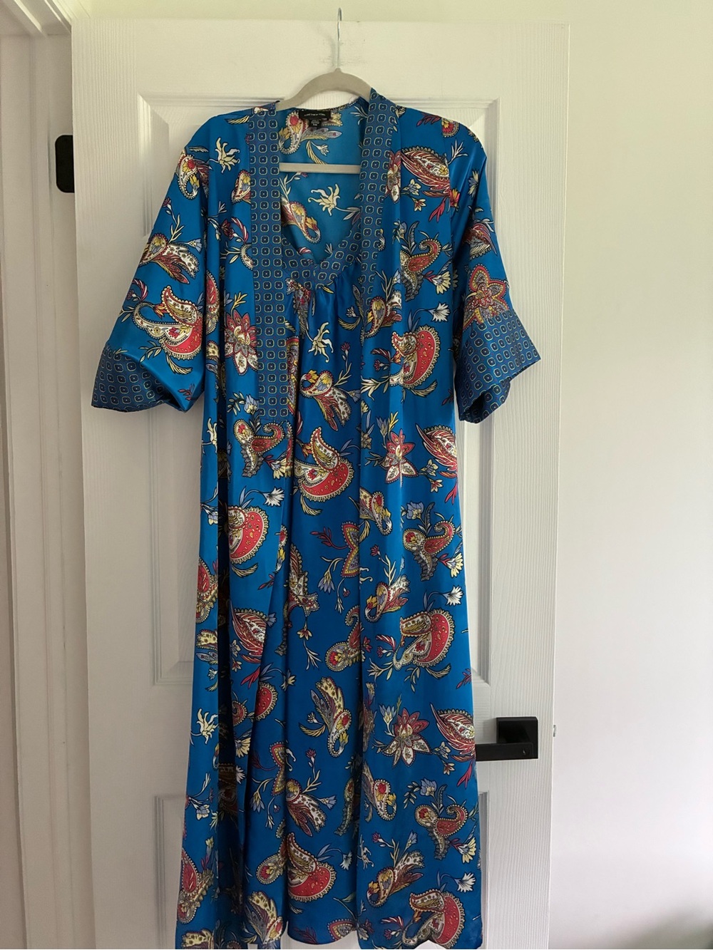 Vintage Jones New York Paisley 2-PC Robe & Gown Set Blue Maxi S/M